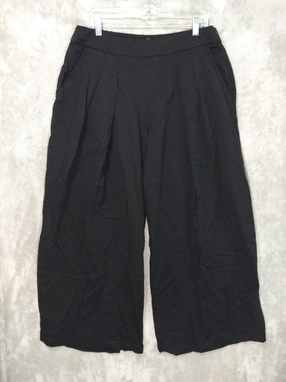 Eileen Fisher Pants Womens 12 Black Crepe Wide Leg Crop Pull On Stretch